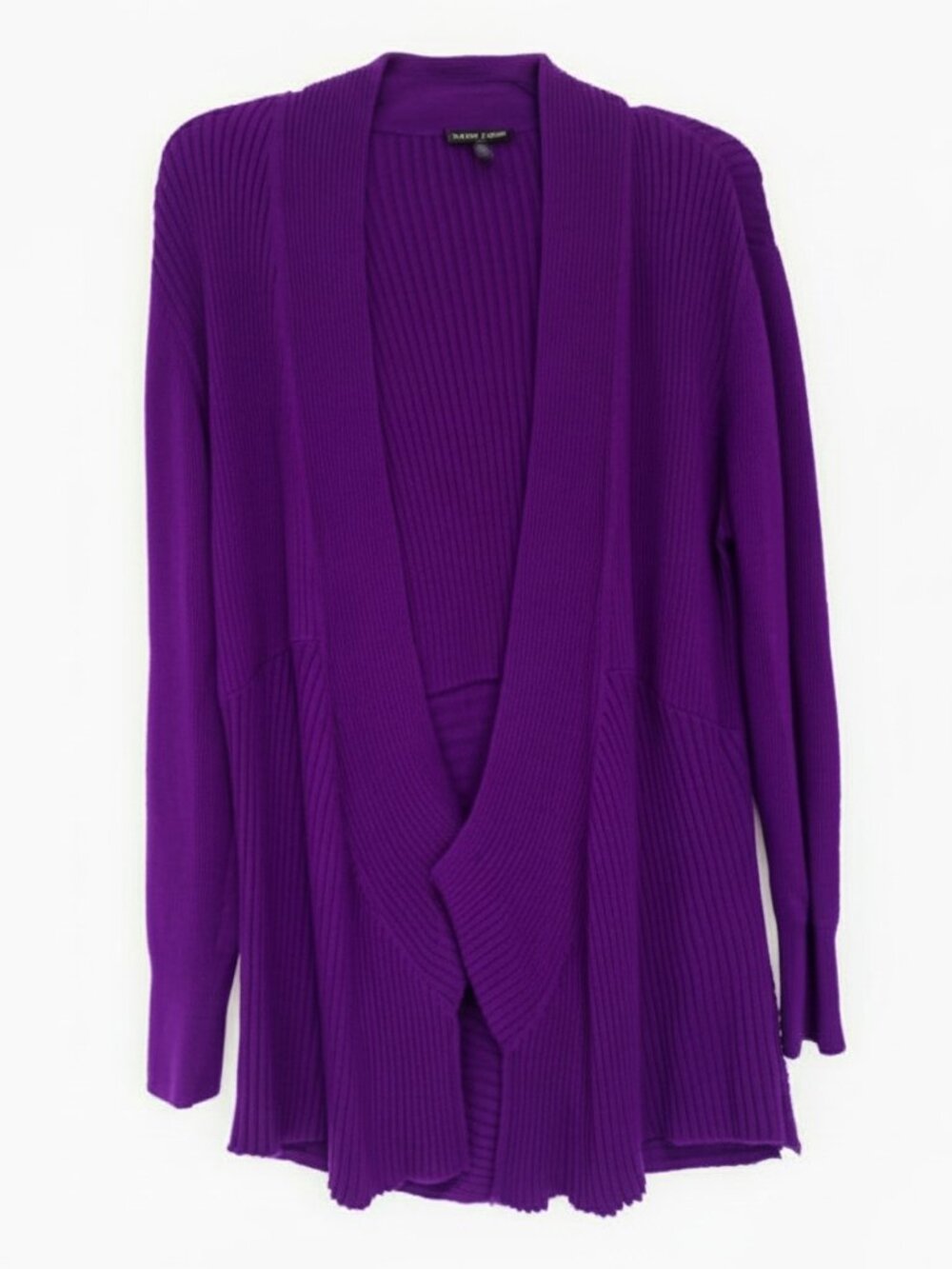 Eileen Fisher Purple Ribbed Knit Open-Front Longline Cardigan Sweater Size Large